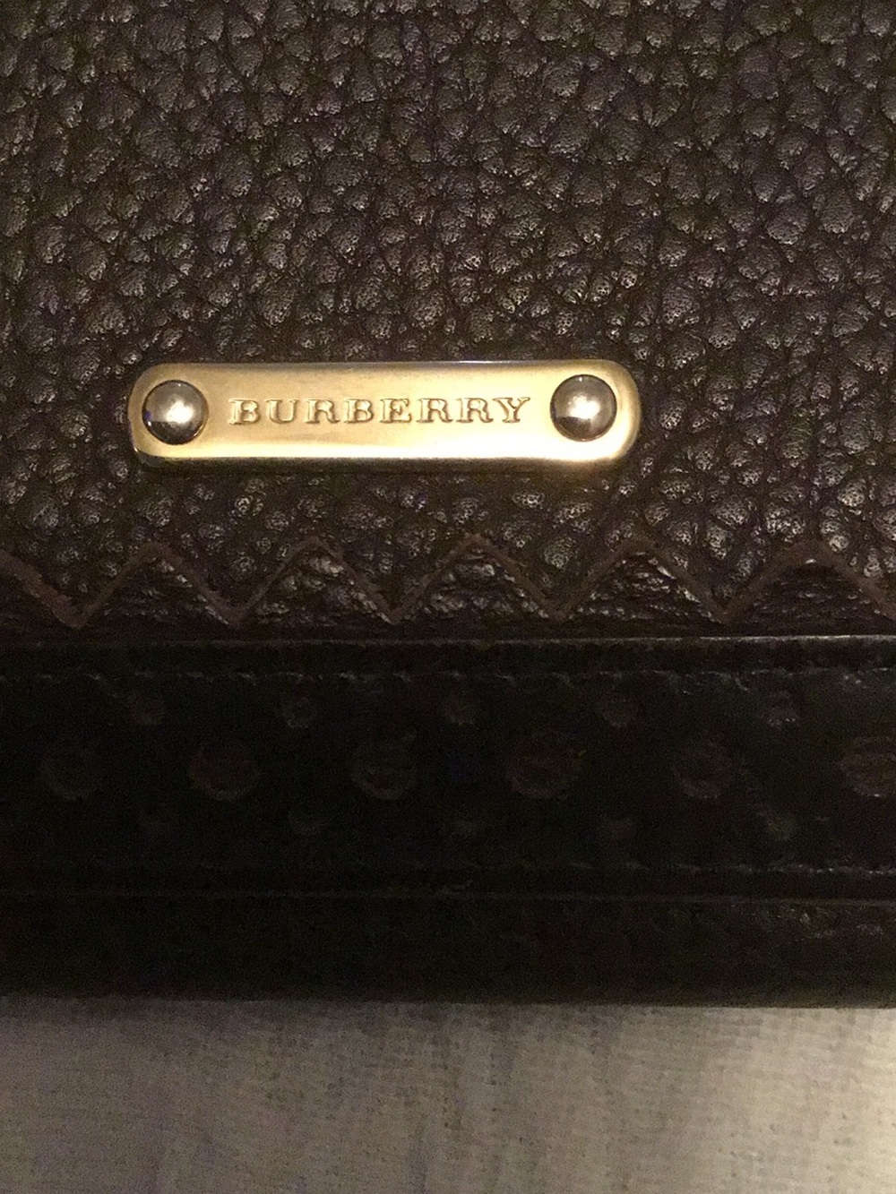 Burberry Rare Dark Brown Leather Fold Wallet with Metal Logo